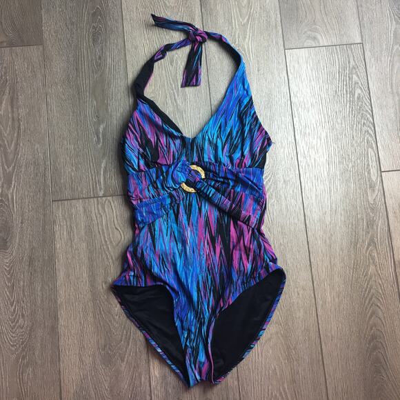 Spanx Wavelength blue one piece halter swimsuit shaping slimming Size 8 - Picture 3 of 11